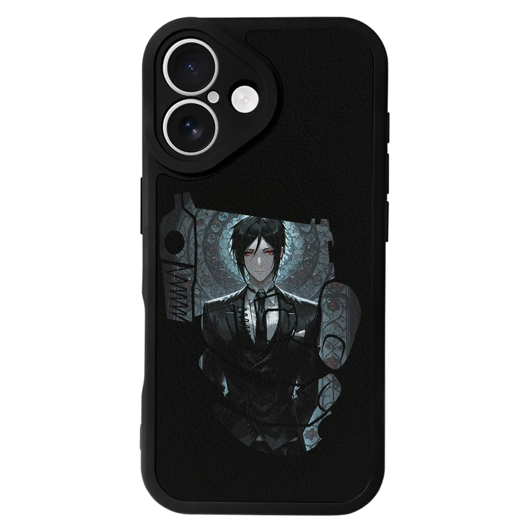 黒執事 グッズ,セバスチャン・ミカエリス - IPhone 16シリーズ対応 ・ シリコンスマホケース ・ レザー調 ・ 高精度フィット ・ 耐衝撃 ・ ワイヤレス充電対応 ・ 精密カット